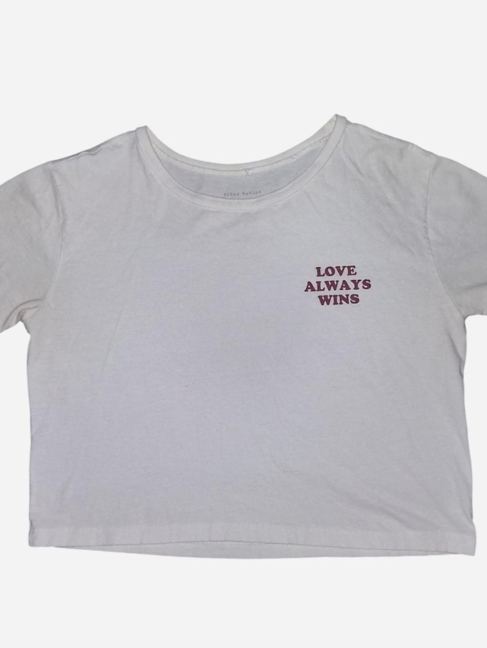 Urban Nation "love always wins" white crop loose fit tee
